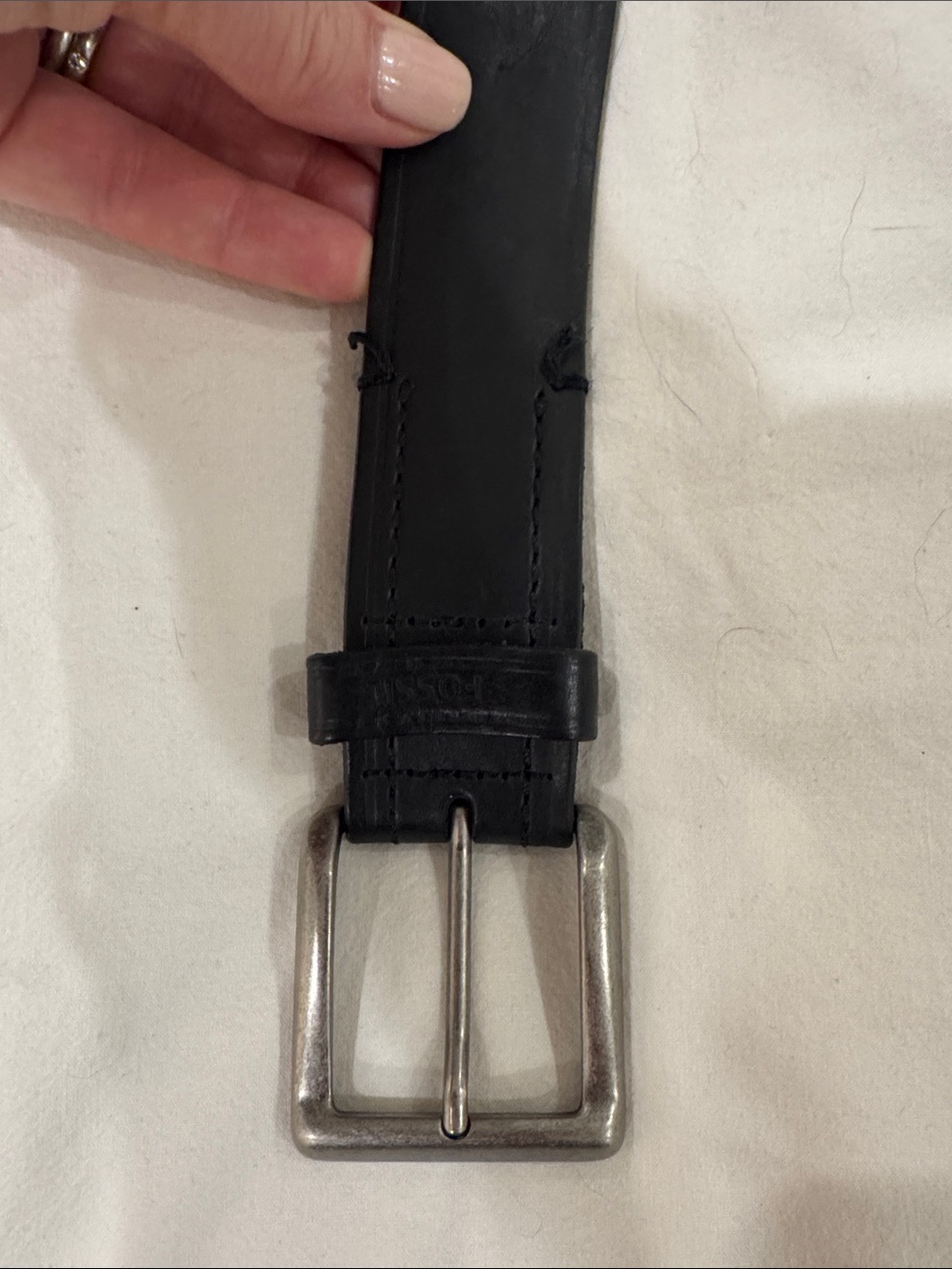 Fossil Men's Black Leather Belt with Silver Buckle